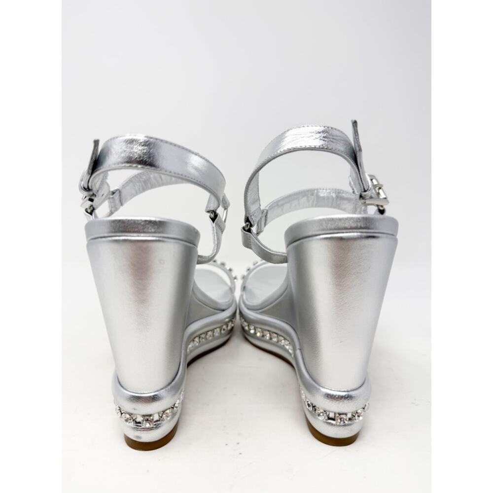 Christian Louboutin Pyrastrass Silver Crystal Wedge Sandals Womens Size EU 39 - Picture 5 of 13